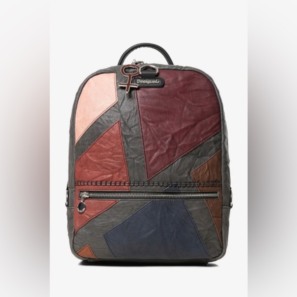 Desigual Patchwork Leather Backpack in Gray, Burgundy, Navy, Brown, Pink
